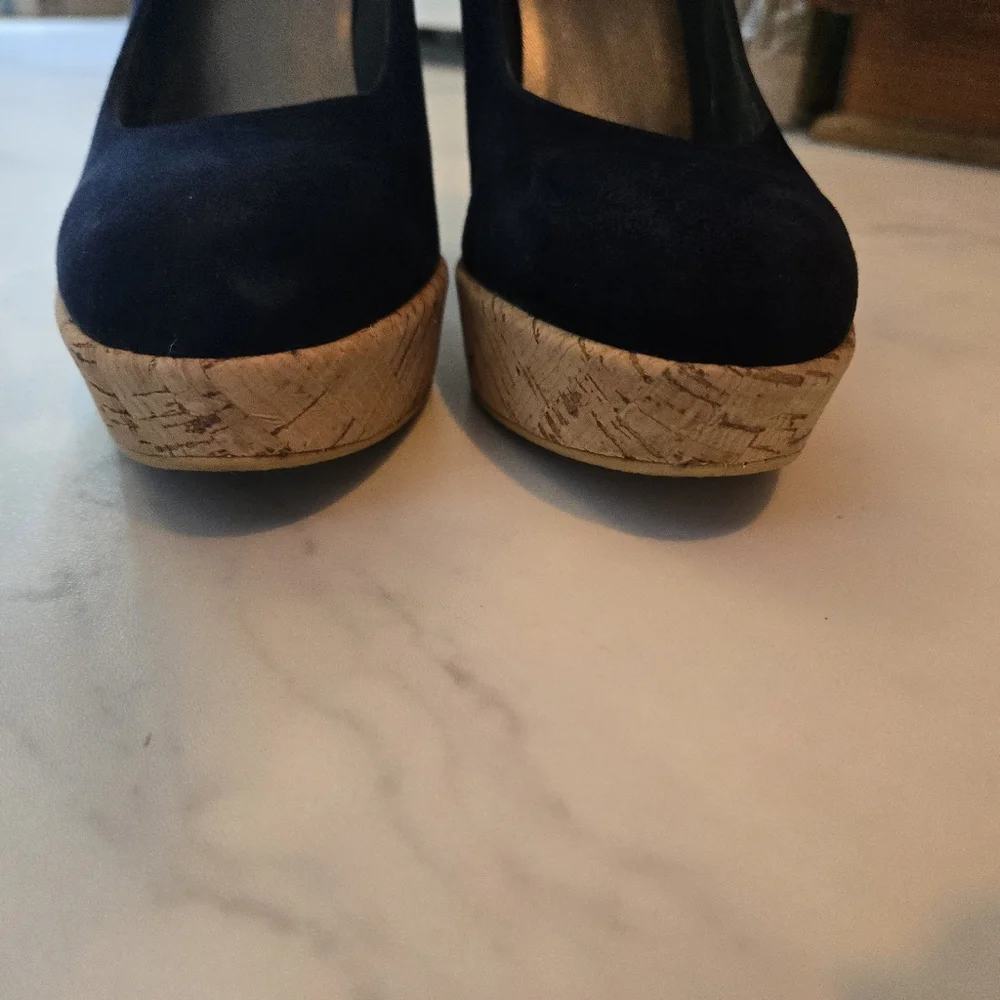 Stuart Weitzman Dark Blue High Heel Corkswoon Wedge Size 9.5 - Picture 7 of 10